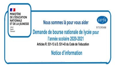 Formulaire de demande de bourse de lycée au format remplissable allégé – 2020-2021