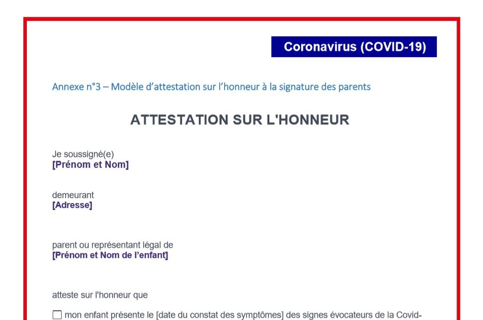 Changement de protocole : Attestation sur l’honneur