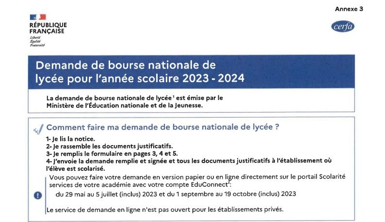 Demande de bourses de Lycée pour l’année 2023-2024